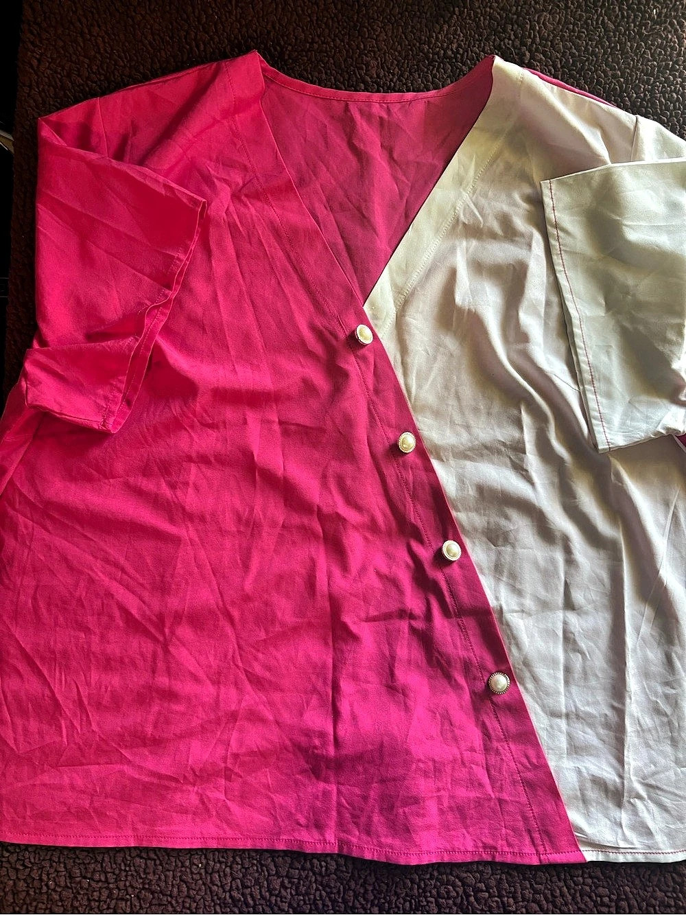 Color Block Button Front Top in Pink & White
